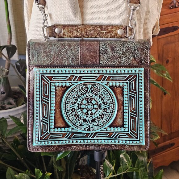 NWOT Patricia Nash Stella Flap Brown and Turquoise Handbag - Picture 4 of 15